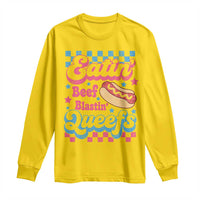Hotdog Eatin Beef Blastin Queefs Inappropriate Long Sleeve Shirt Retro Groovy Hotdog Meme Funny Cringe Offensive Humor