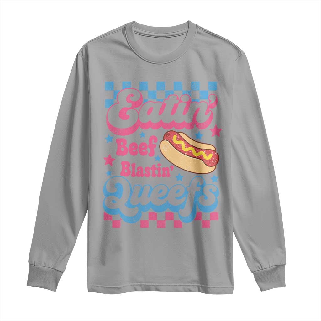Hotdog Eatin Beef Blastin Queefs Inappropriate Long Sleeve Shirt Retro Groovy Hotdog Meme Funny Cringe Offensive Humor
