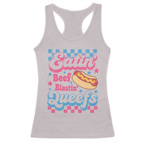 Hotdog Eatin Beef Blastin Queefs Inappropriate Racerback Tank Top Retro Groovy Hotdog Meme Funny Cringe Offensive Humor