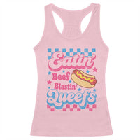 Hotdog Eatin Beef Blastin Queefs Inappropriate Racerback Tank Top Retro Groovy Hotdog Meme Funny Cringe Offensive Humor