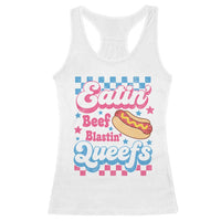 Hotdog Eatin Beef Blastin Queefs Inappropriate Racerback Tank Top Retro Groovy Hotdog Meme Funny Cringe Offensive Humor