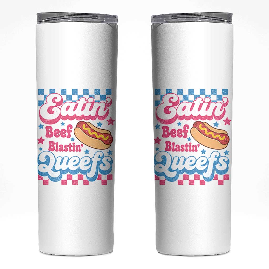 Hotdog Eatin Beef Blastin Queefs Inappropriate Skinny Tumbler Retro Groovy Hotdog Meme Funny Cringe Offensive Humor