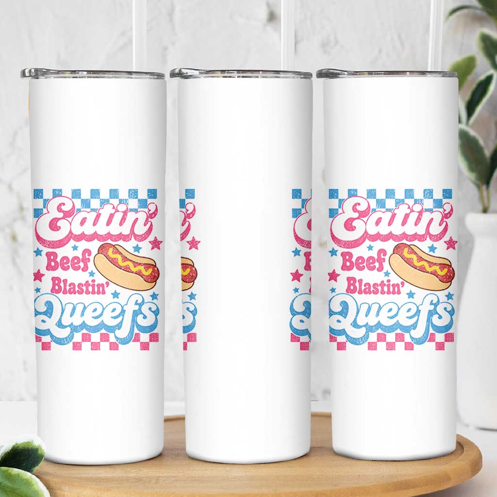 Hotdog Eatin Beef Blastin Queefs Inappropriate Skinny Tumbler Retro Groovy Hotdog Meme Funny Cringe Offensive Humor