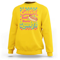 Hotdog Eatin Beef Blastin Queefs Inappropriate Sweatshirt Retro Groovy Hotdog Meme Funny Cringe Offensive Humor