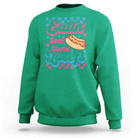 Hotdog Eatin Beef Blastin Queefs Inappropriate Sweatshirt Retro Groovy Hotdog Meme Funny Cringe Offensive Humor