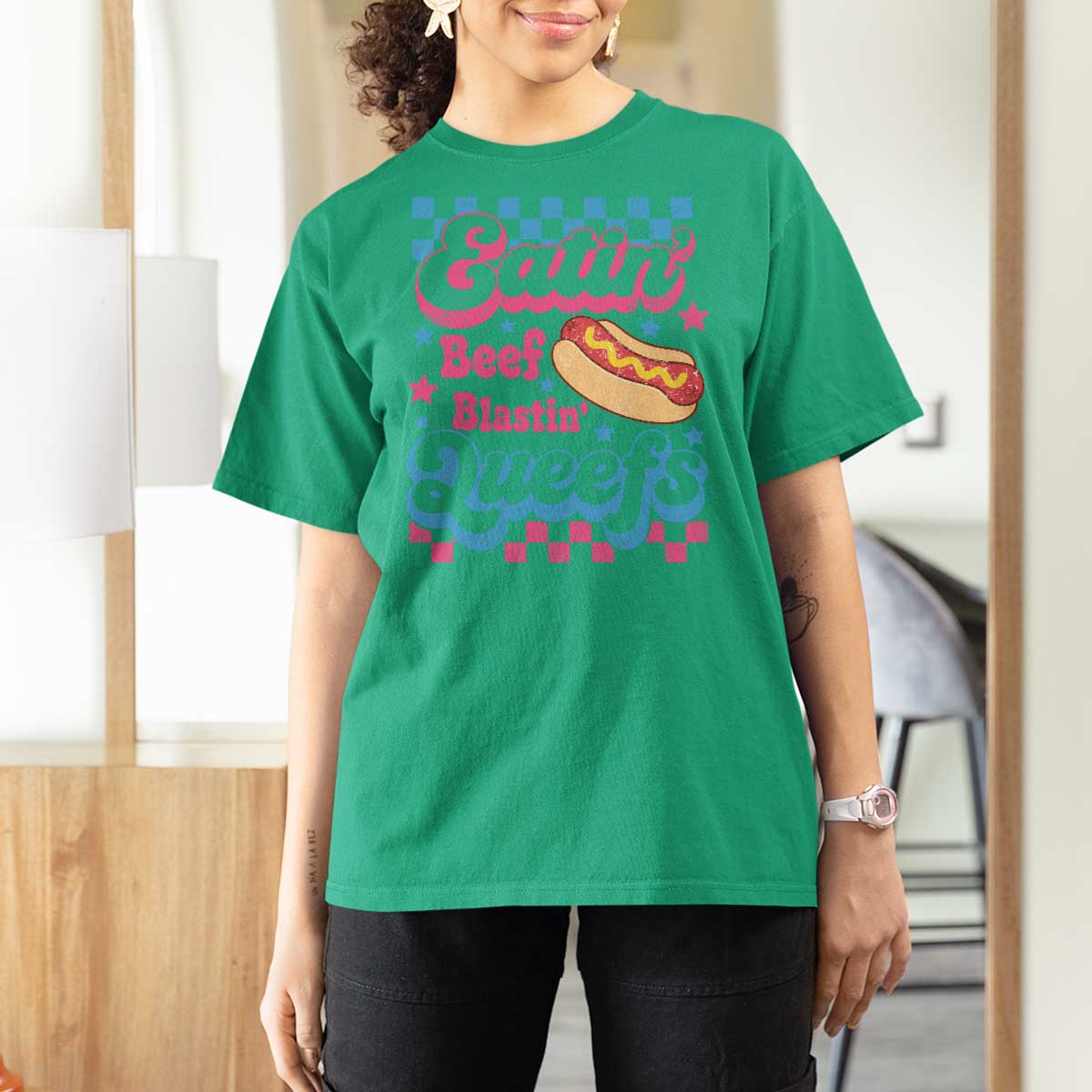 Hotdog Eatin Beef Blastin Queefs Inappropriate T Shirt For Women Retro Groovy Hotdog Meme Funny Cringe Offensive Humor