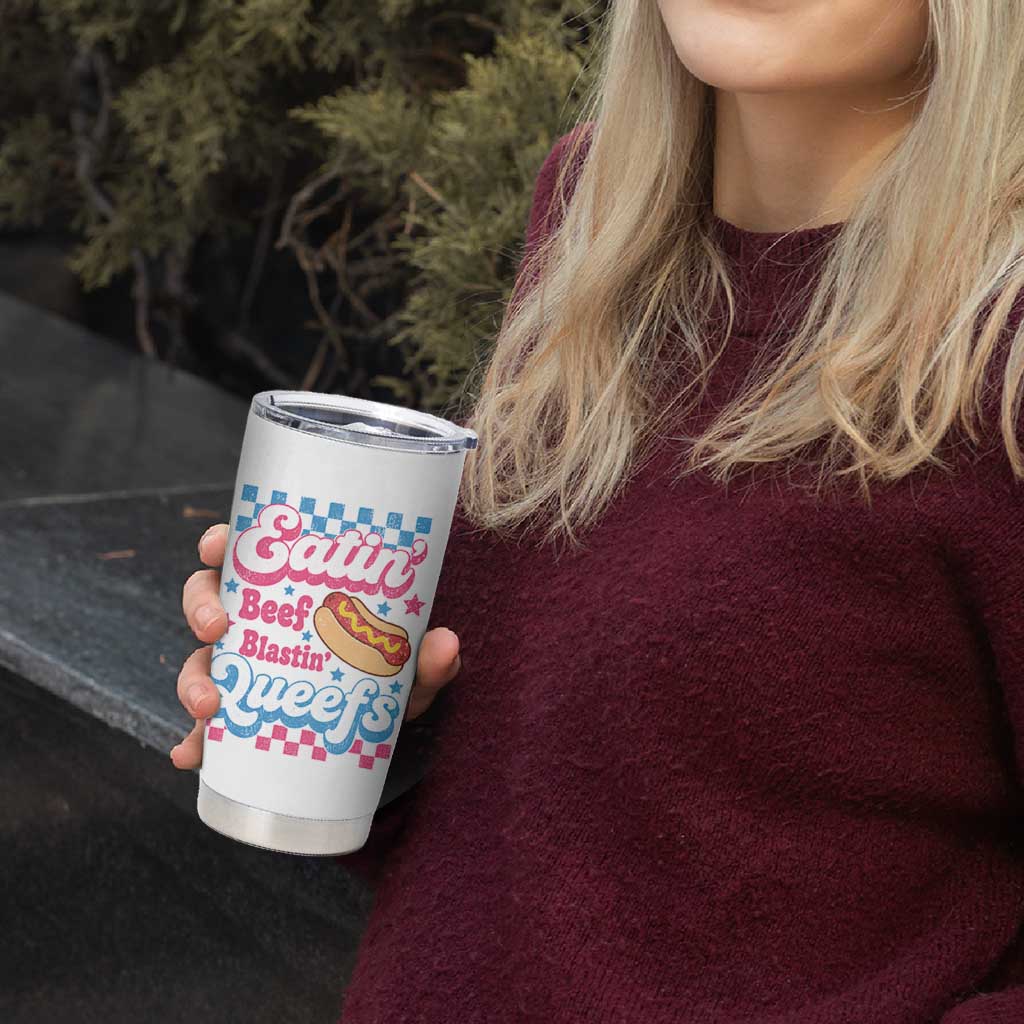 Hotdog Eatin Beef Blastin Queefs Inappropriate Tumbler Cup Retro Groovy Hotdog Meme Funny Cringe Offensive Humor