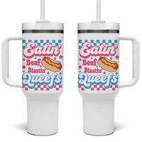 Hotdog Eatin Beef Blastin Queefs Inappropriate Tumbler With Handle Retro Groovy Hotdog Meme Funny Cringe Offensive Humor