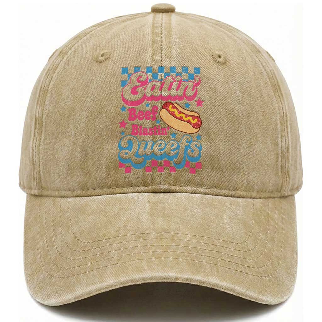 Hotdog Eatin Beef Blastin Queefs Inappropriate Washed Cotton Baseball Cap Retro Groovy Hotdog Meme Funny Cringe Offensive Humor
