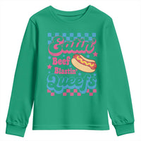 Hotdog Eatin Beef Blastin Queefs Inappropriate Youth Sweatshirt Retro Groovy Hotdog Meme Funny Cringe Offensive Humor