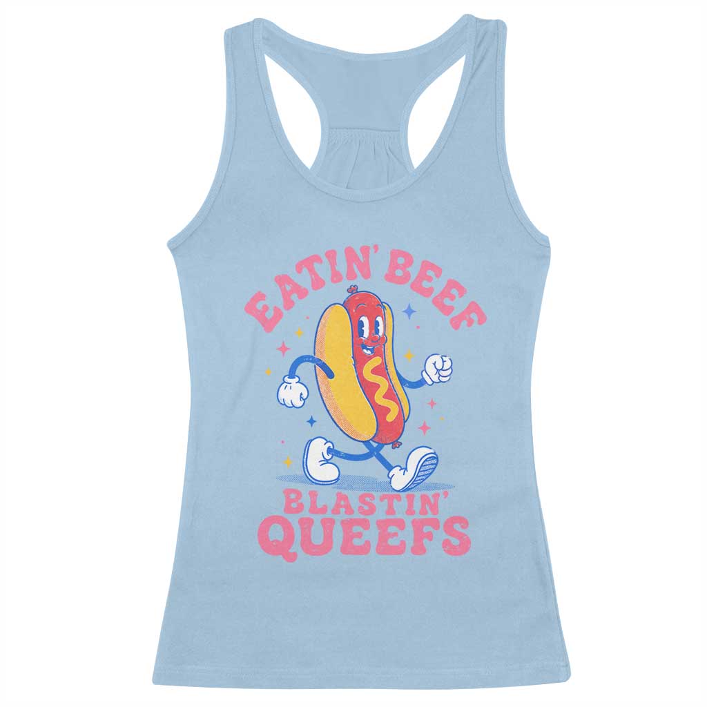 Hotdog Eatin Beef Blastin Queefs Inappropriate Racerback Tank Top Funny Cringe Offensive Humor