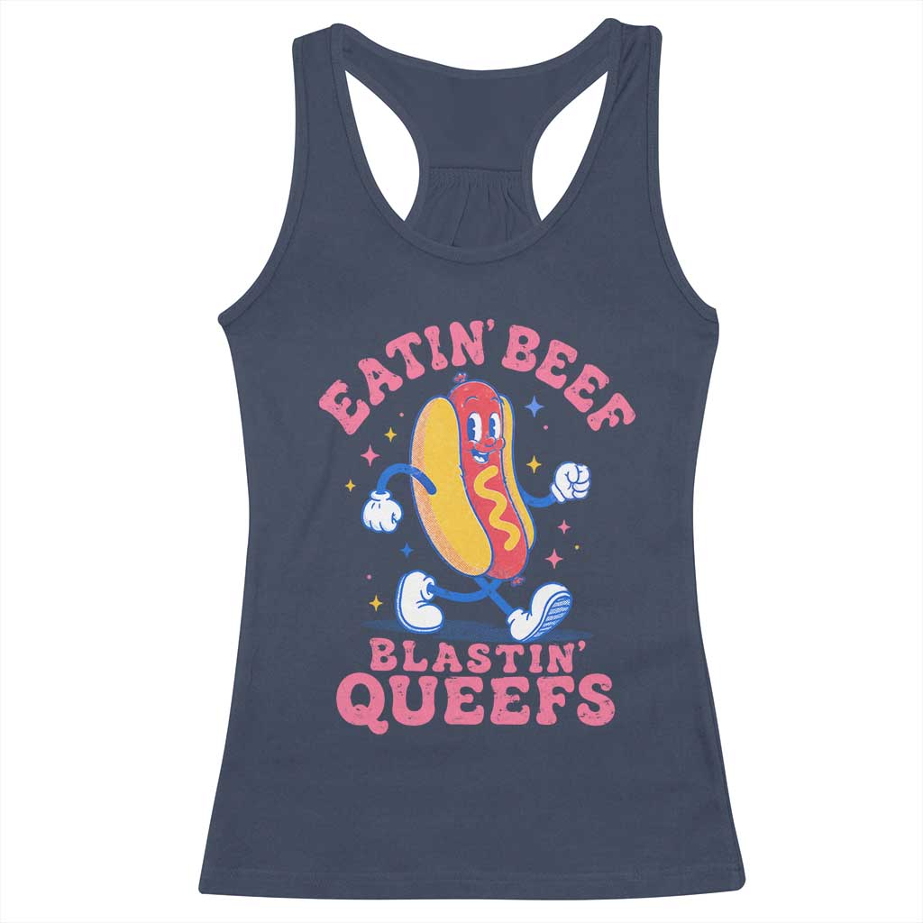 Hotdog Eatin Beef Blastin Queefs Inappropriate Racerback Tank Top Funny Cringe Offensive Humor