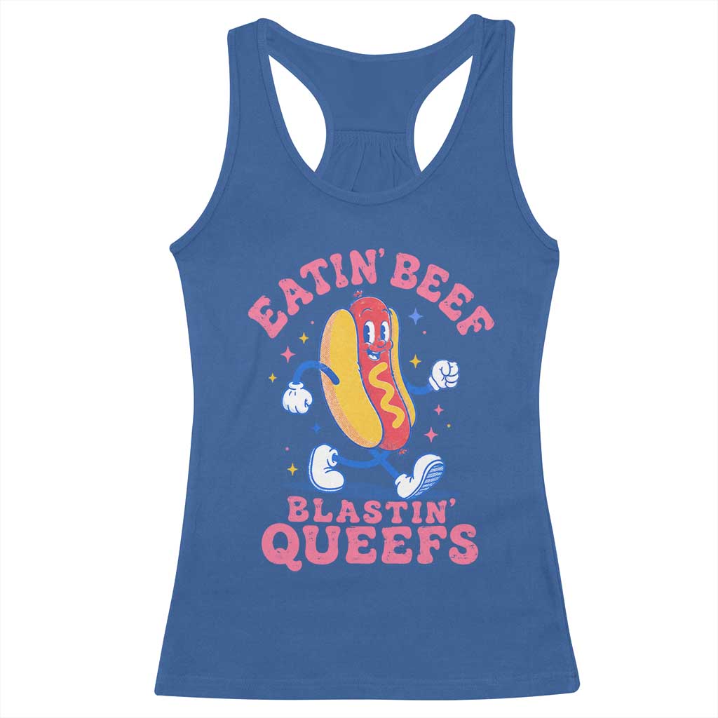 Hotdog Eatin Beef Blastin Queefs Inappropriate Racerback Tank Top Funny Cringe Offensive Humor