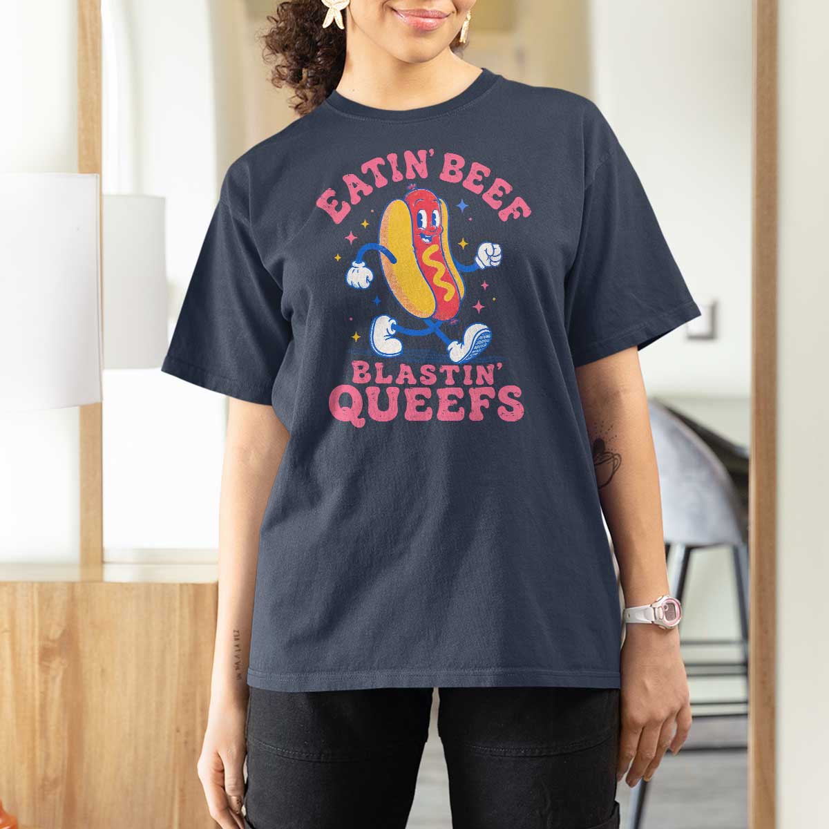 Hotdog Eatin Beef Blastin Queefs Inappropriate T Shirt For Women Funny Cringe Offensive Humor