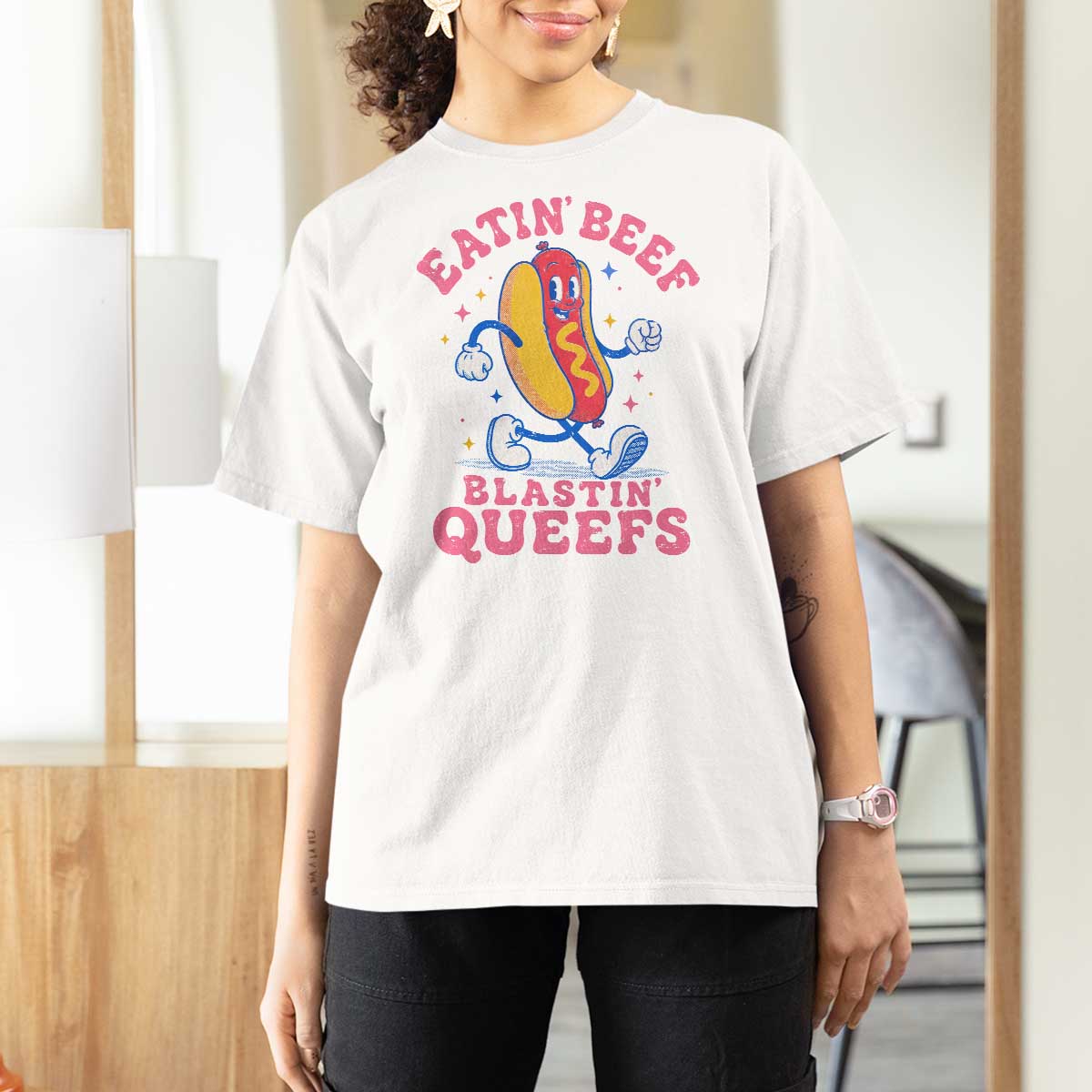 Hotdog Eatin Beef Blastin Queefs Inappropriate T Shirt For Women Funny Cringe Offensive Humor