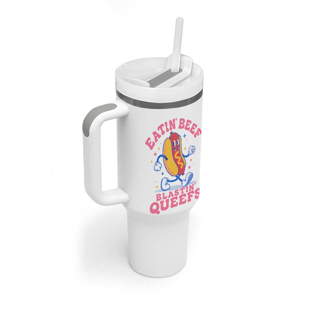 Hotdog Eatin Beef Blastin Queefs Inappropriate Tumbler With Handle Funny Cringe Offensive Humor