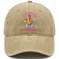 Hotdog Eatin Beef Blastin Queefs Inappropriate Washed Cotton Baseball Cap Funny Cringe Offensive Humor