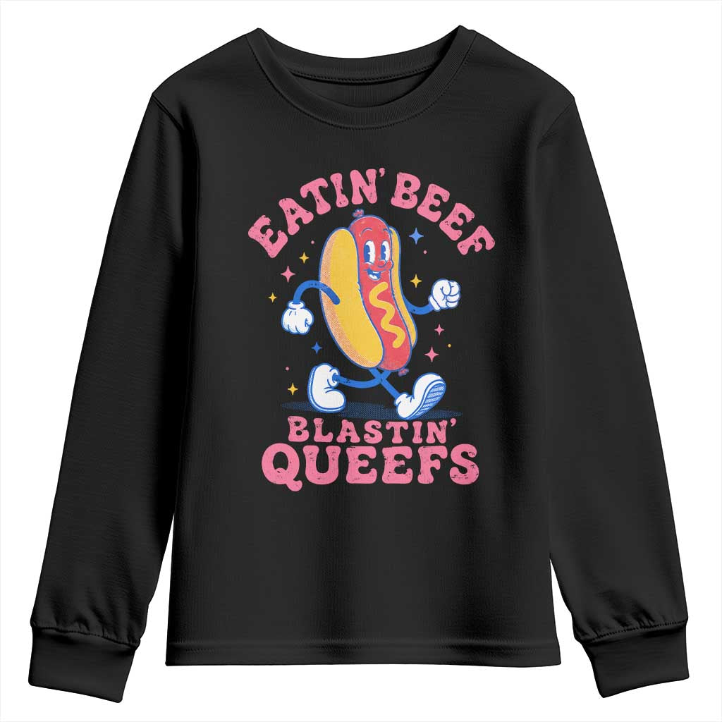 Hotdog Eatin Beef Blastin Queefs Inappropriate Youth Sweatshirt Funny Cringe Offensive Humor