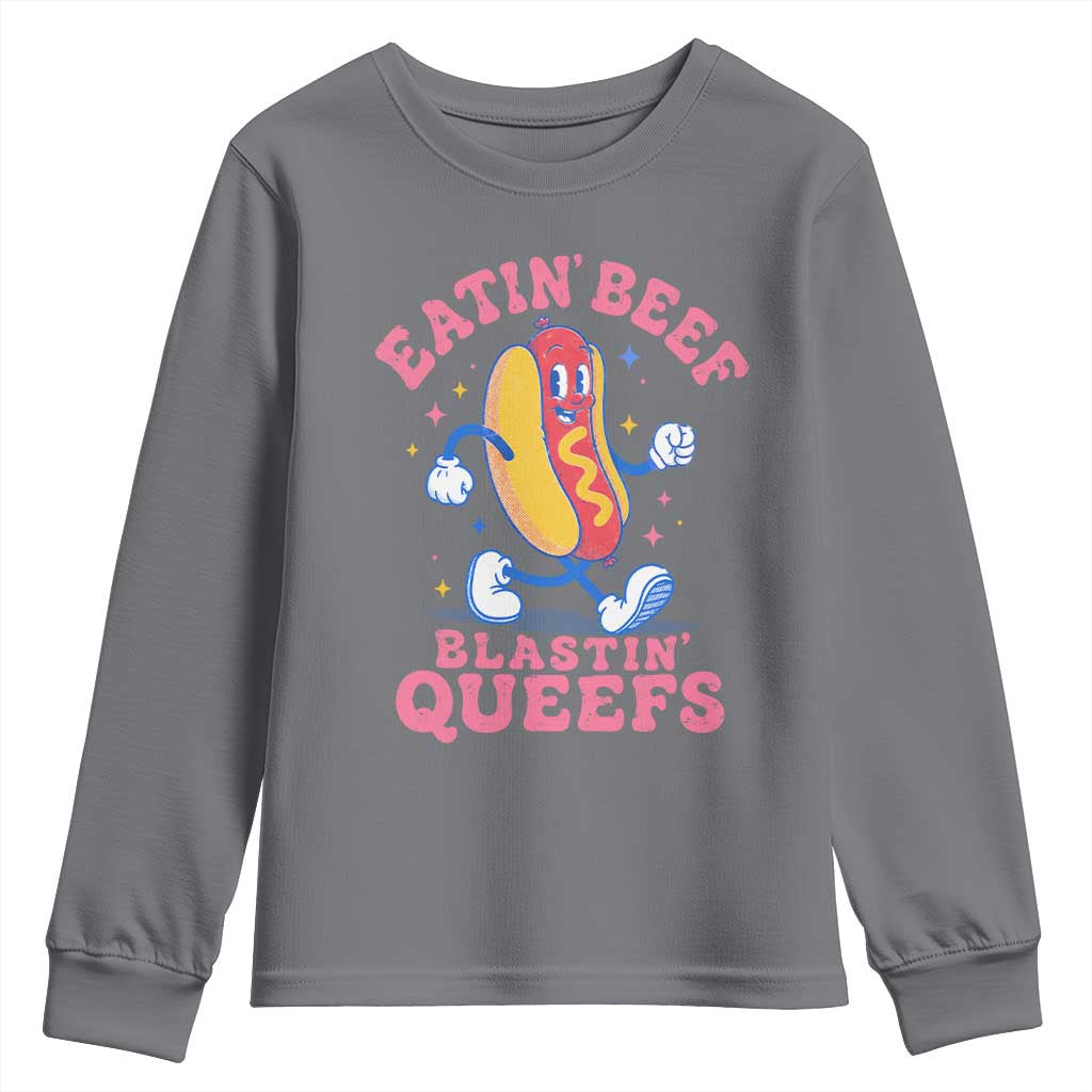 Hotdog Eatin Beef Blastin Queefs Inappropriate Youth Sweatshirt Funny Cringe Offensive Humor