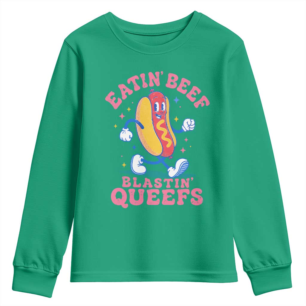 Hotdog Eatin Beef Blastin Queefs Inappropriate Youth Sweatshirt Funny Cringe Offensive Humor
