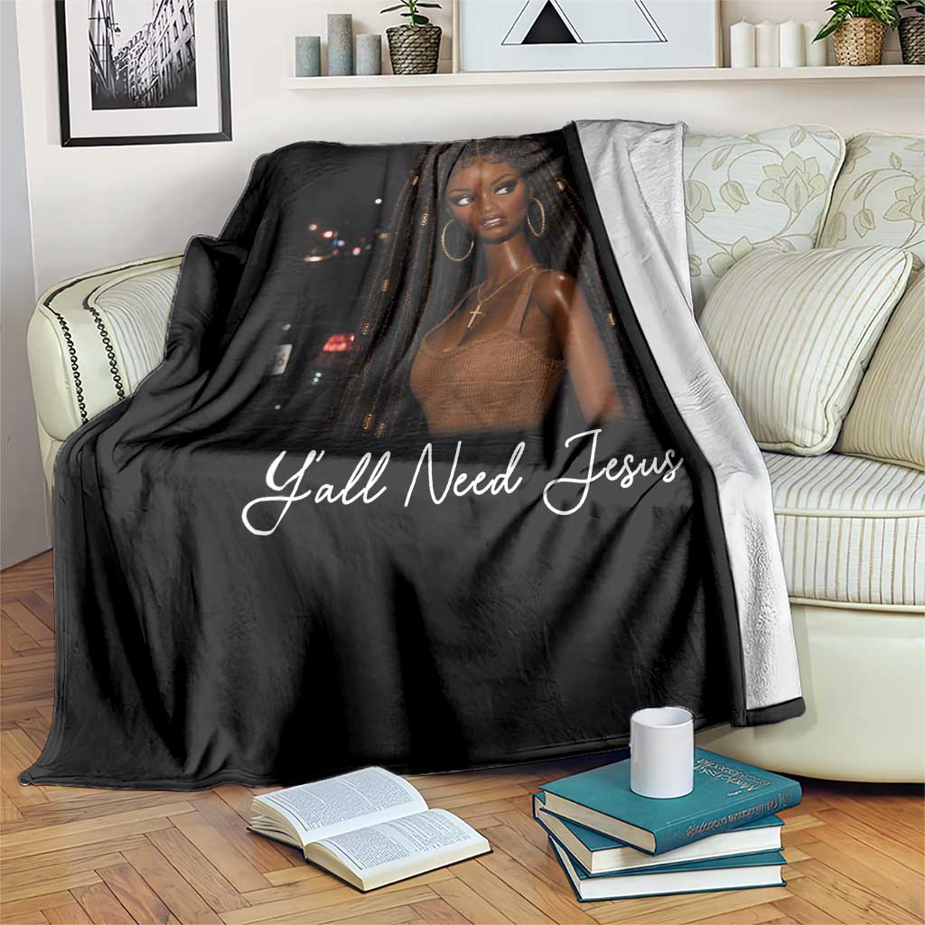Need-Jesus Sarcastic Afro Doll Meme Funny Saying Christian Throw Blanket Black Girl African Pride