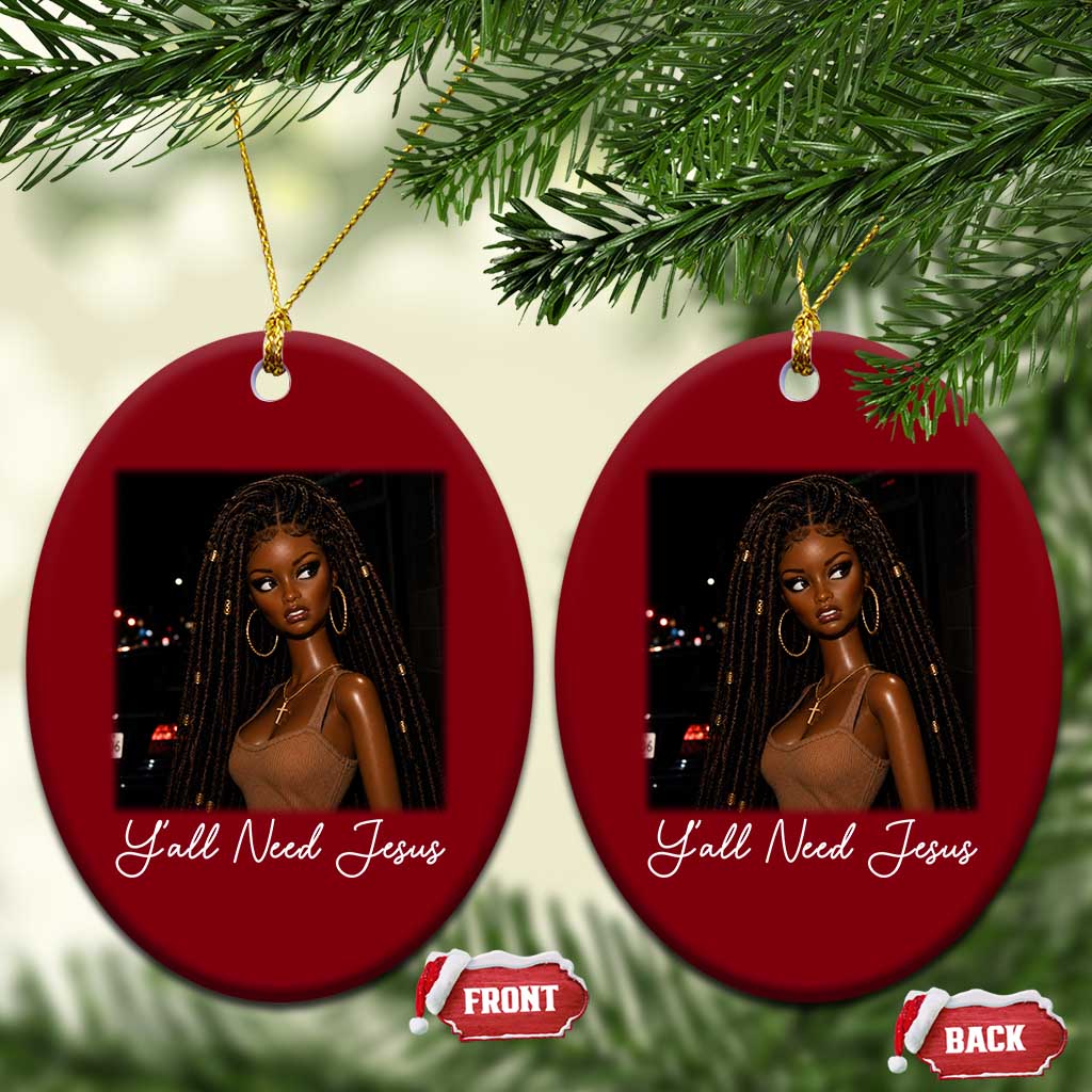 Need-Jesus Sarcastic Afro Doll Meme Funny Saying Christian Ceramic Ornament Black Girl African Pride