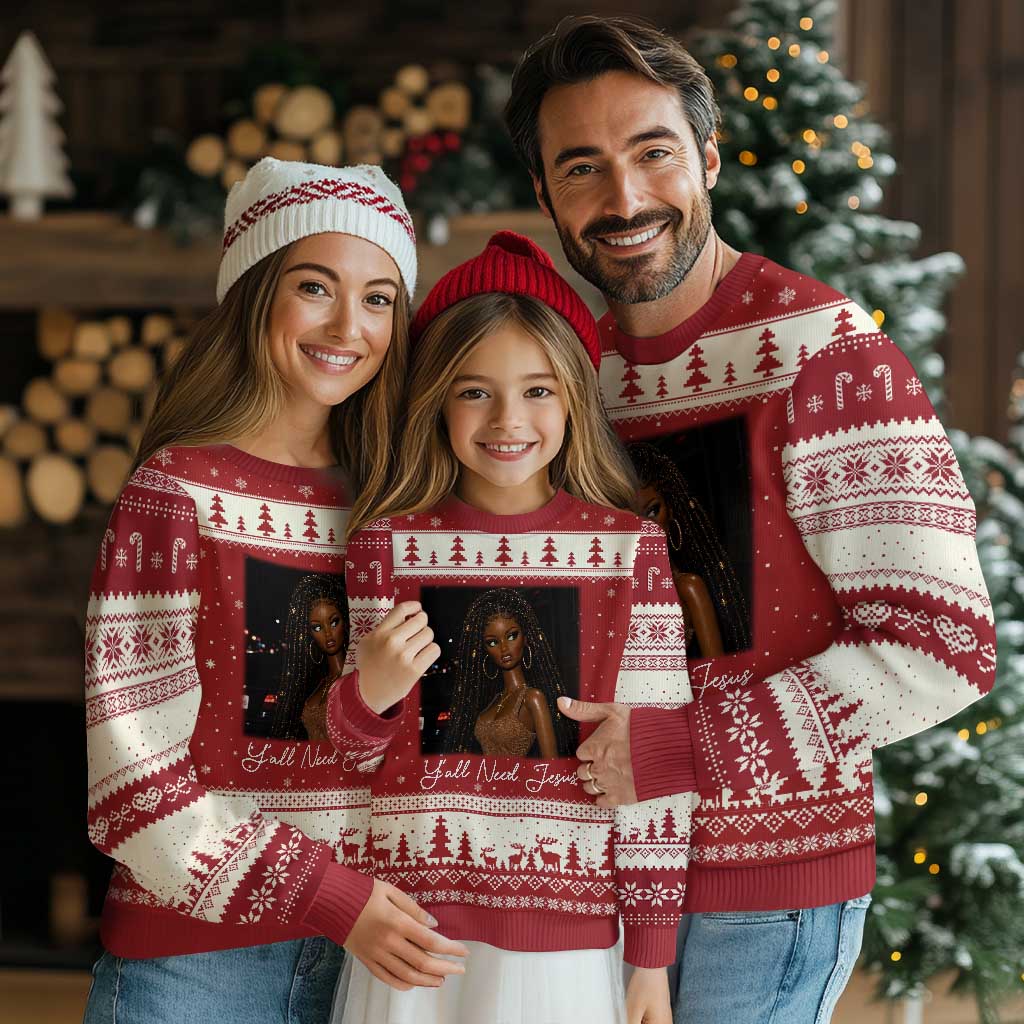 Need-Jesus Sarcastic Afro Doll Meme Funny Saying Christian Ugly Christmas Sweater Black Girl African Pride