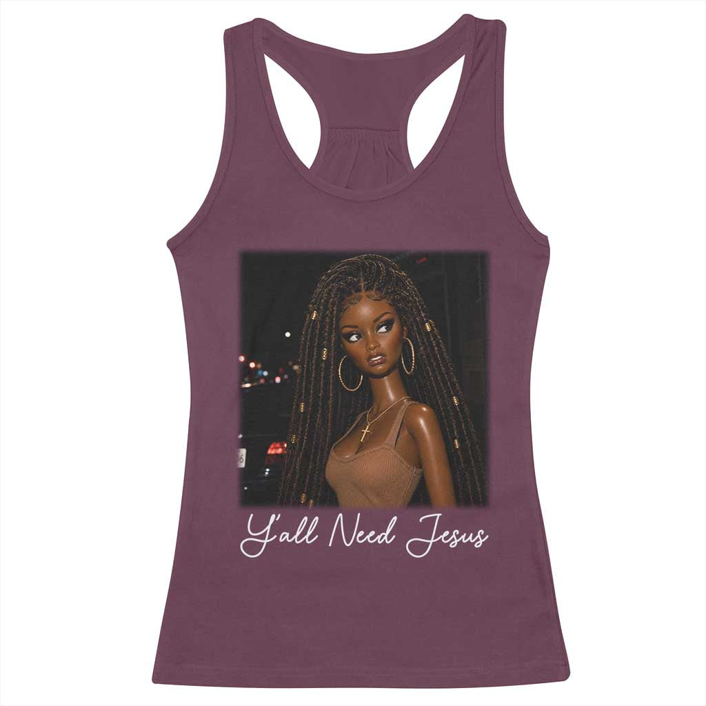 Need-Jesus Sarcastic Afro Doll Meme Funny Saying Christian Racerback Tank Top Black Girl African Pride