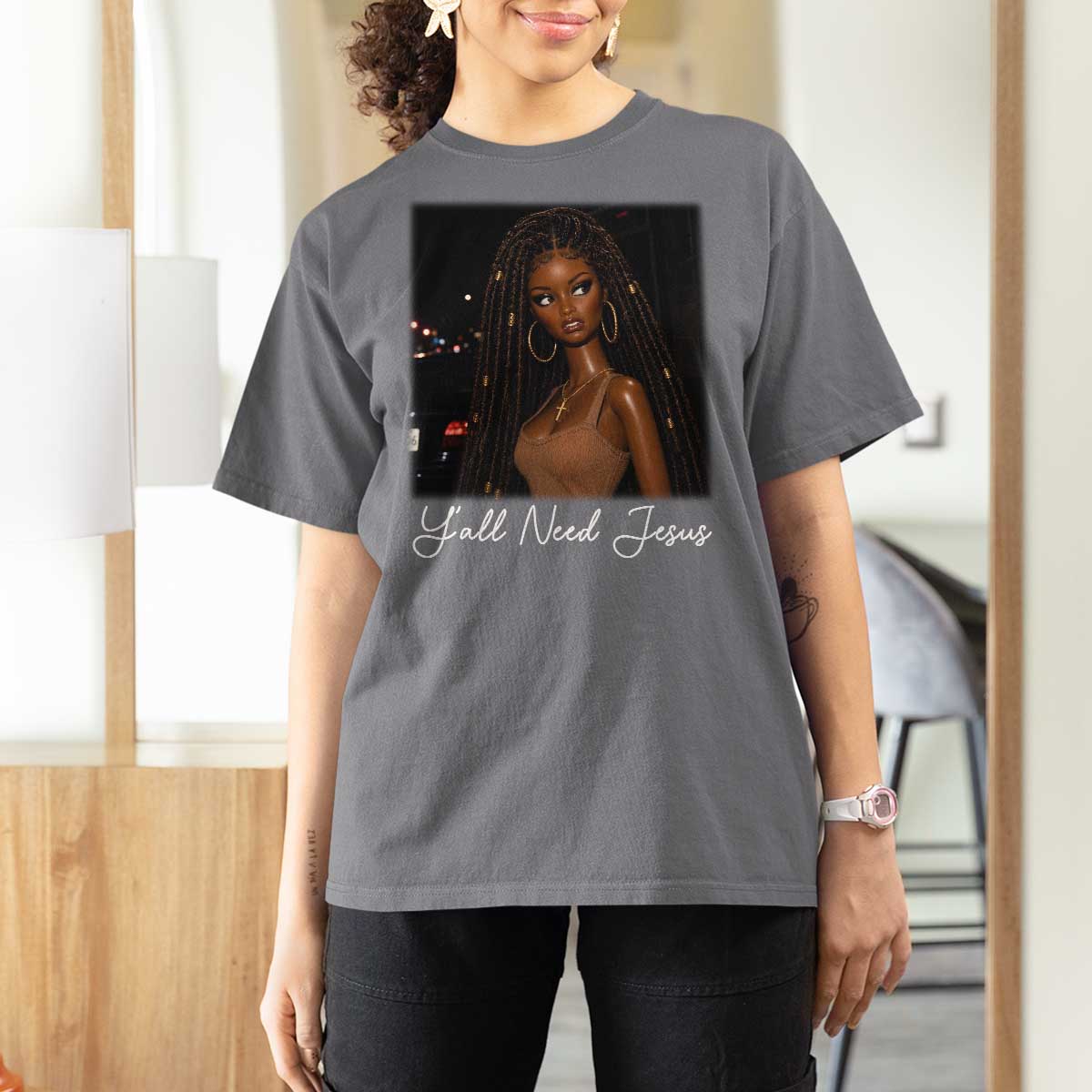 Need-Jesus Sarcastic Afro Doll Meme Funny Saying Christian T Shirt For Women Black Girl African Pride