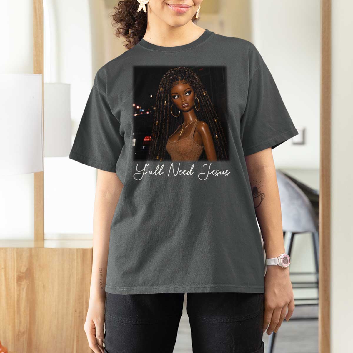 Need-Jesus Sarcastic Afro Doll Meme Funny Saying Christian T Shirt For Women Black Girl African Pride