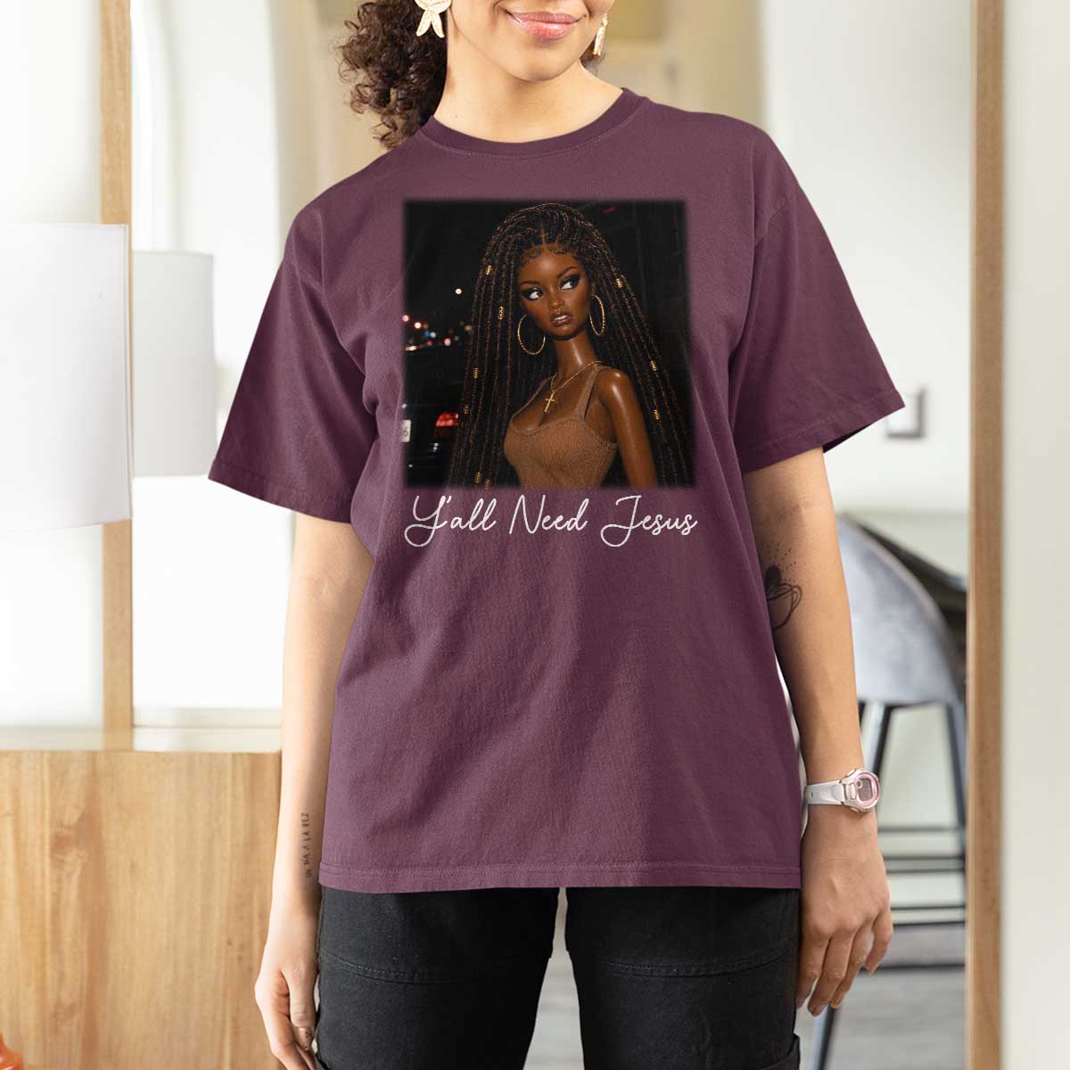 Need-Jesus Sarcastic Afro Doll Meme Funny Saying Christian T Shirt For Women Black Girl African Pride