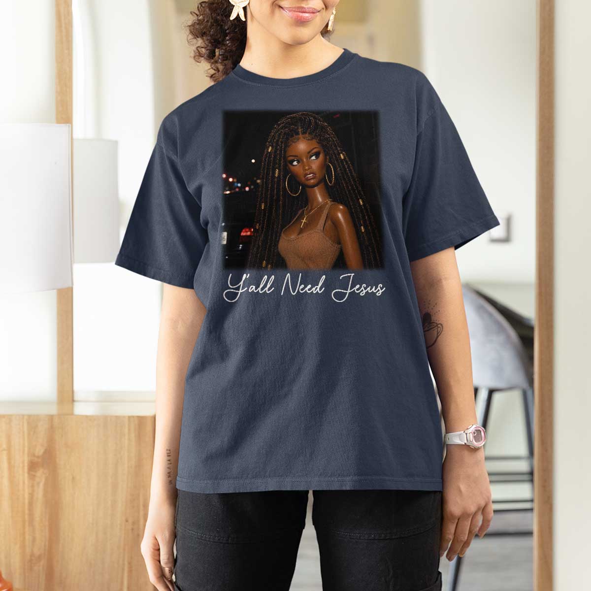 Need-Jesus Sarcastic Afro Doll Meme Funny Saying Christian T Shirt For Women Black Girl African Pride