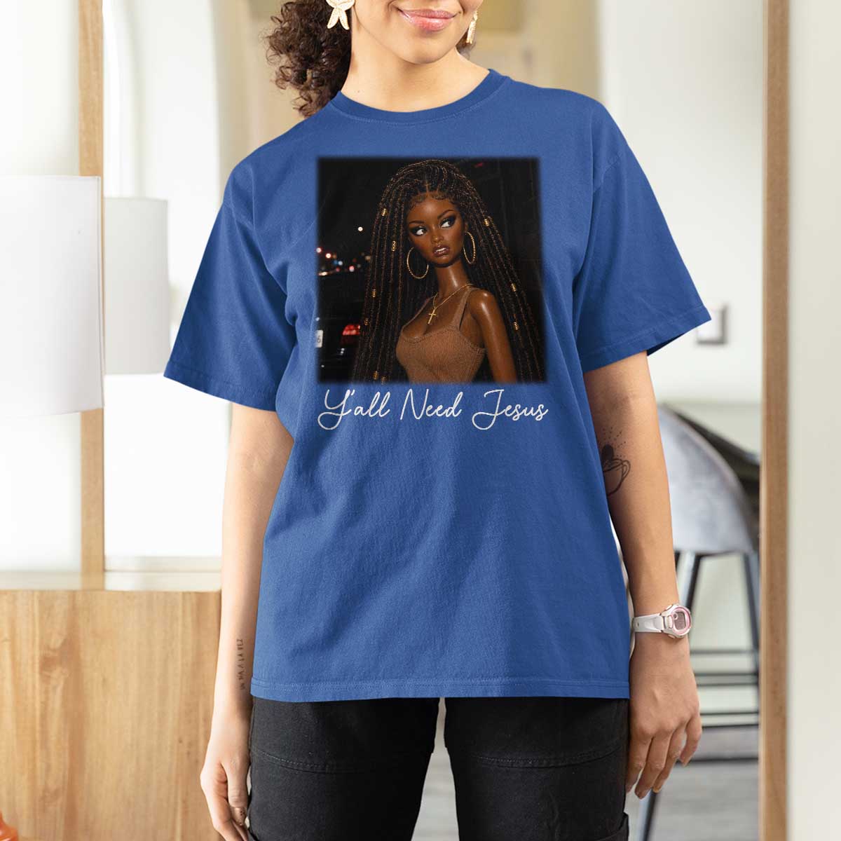 Need-Jesus Sarcastic Afro Doll Meme Funny Saying Christian T Shirt For Women Black Girl African Pride