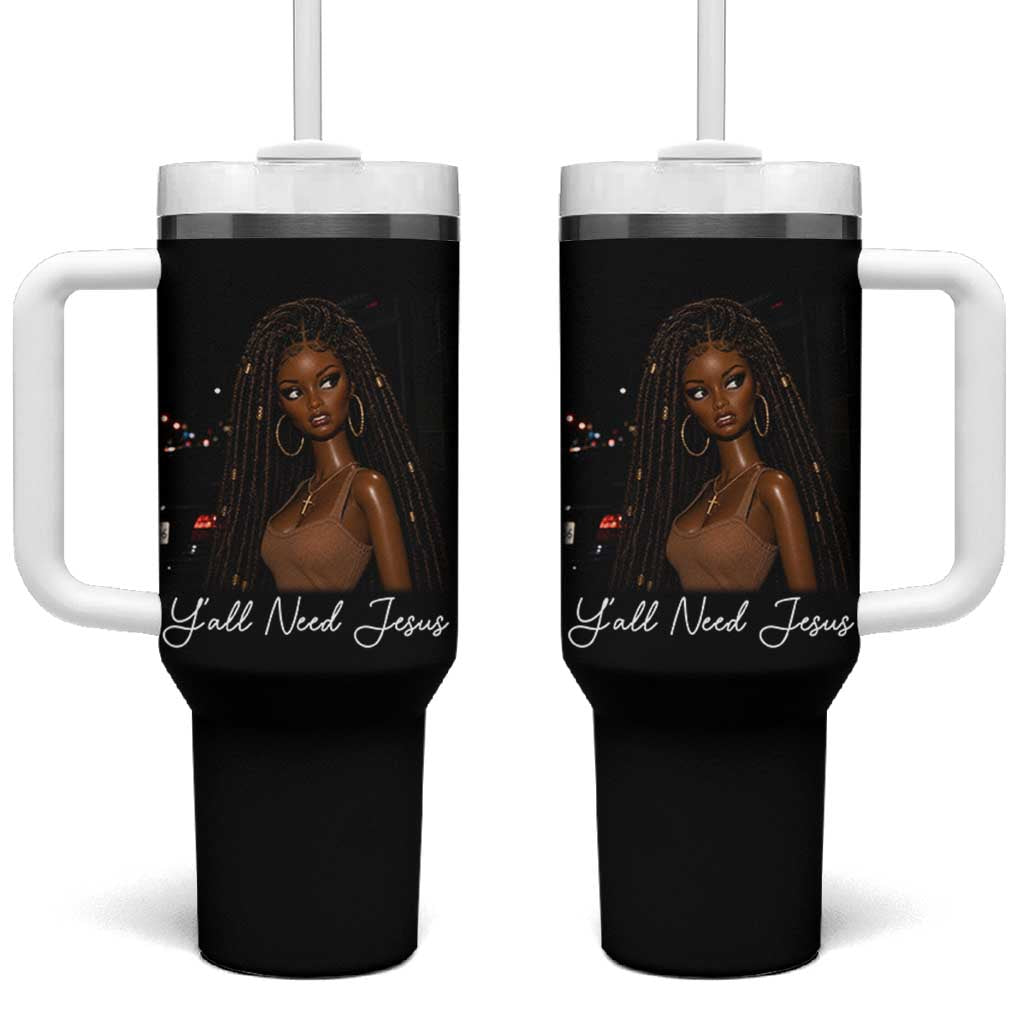 Need-Jesus Sarcastic Afro Doll Meme Funny Saying Christian Tumbler With Handle Black Girl African Pride
