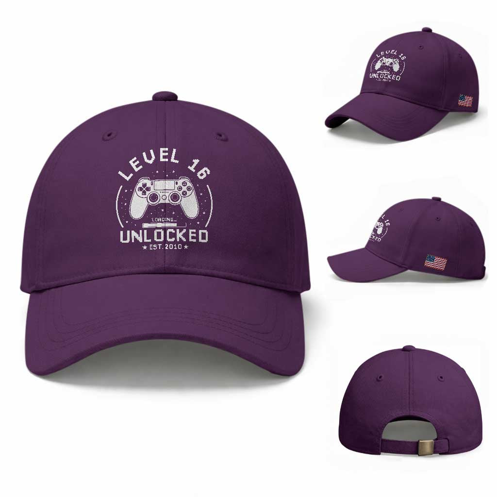Level 16 Unlocked Video Gamer 16th Birthday Gift Baseball Cap Vintage 2010 16 Year Old Gift