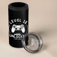 Level 16 Unlocked Video Gamer 16th Birthday Gift 4 in 1 Can Cooler Tumbler Vintage 2010 16 Year Old Gift