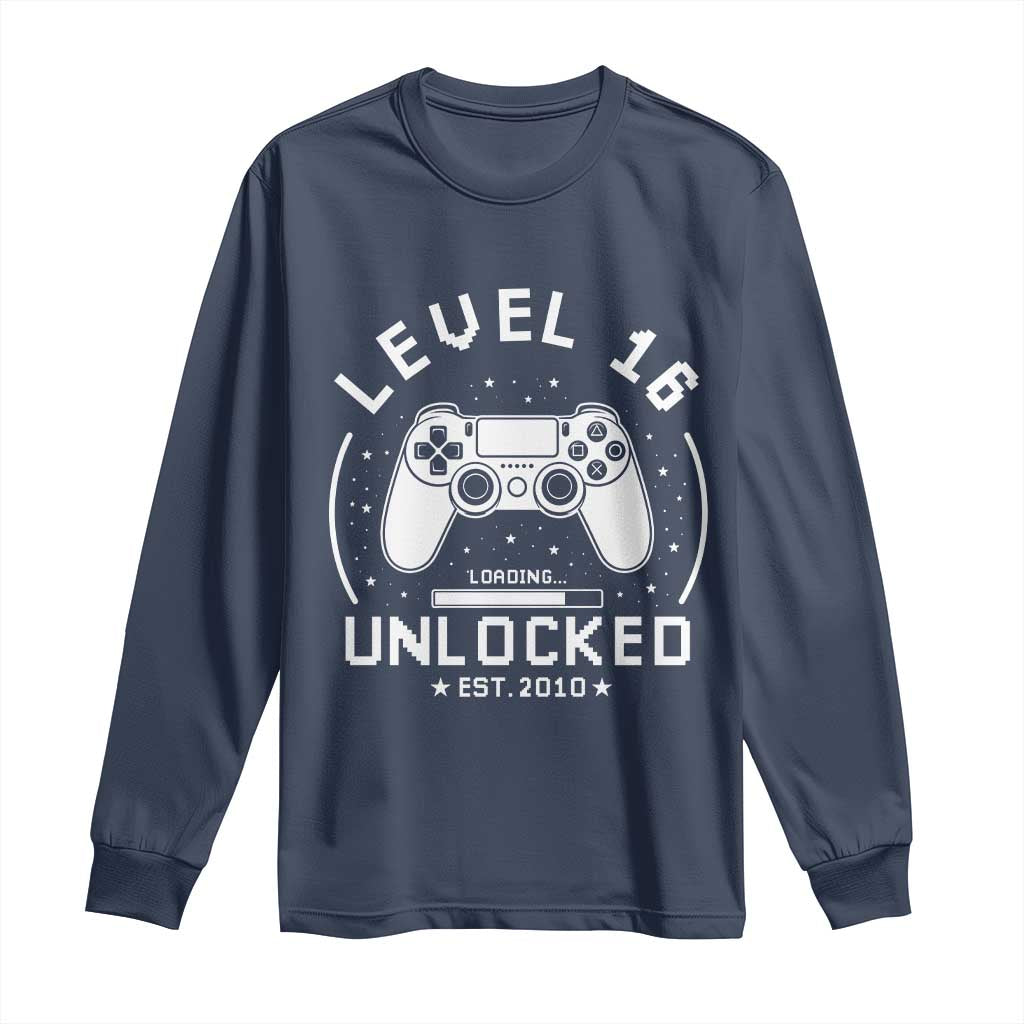 Level 16 Unlocked Video Gamer 16th Birthday Gift Long Sleeve Shirt Vintage 2010 16 Year Old Gift