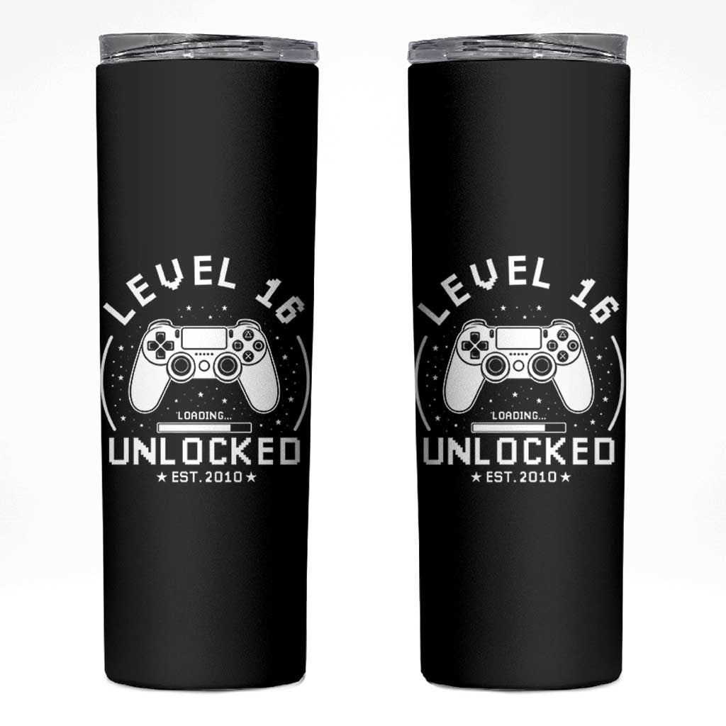 Level 16 Unlocked Video Gamer 16th Birthday Gift Skinny Tumbler Vintage 2010 16 Year Old Gift