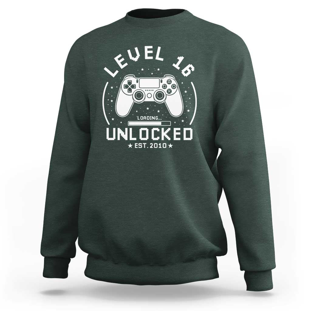 Level 16 Unlocked Video Gamer 16th Birthday Gift Sweatshirt Vintage 2010 16 Year Old Gift
