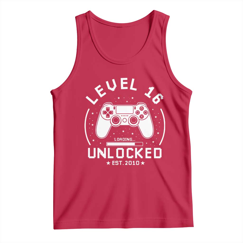 Level 16 Unlocked Video Gamer 16th Birthday Gift Tank Top Vintage 2010 16 Year Old Gift