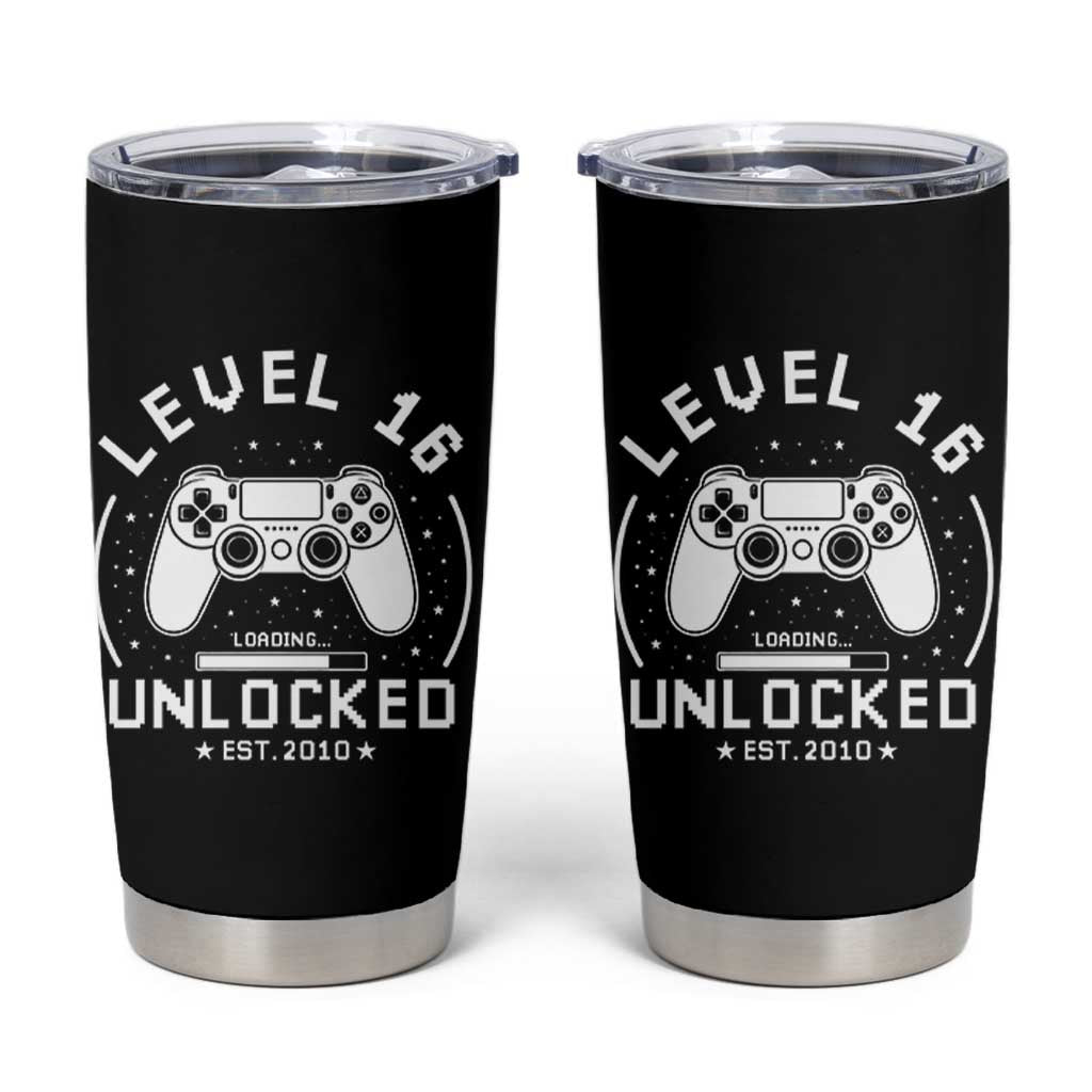 Level 16 Unlocked Video Gamer 16th Birthday Gift Tumbler Cup Vintage 2010 16 Year Old Gift