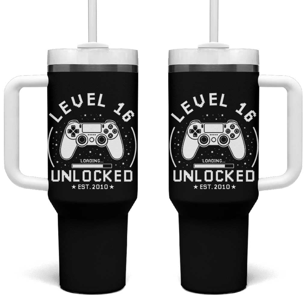 Level 16 Unlocked Video Gamer 16th Birthday Gift Tumbler With Handle Vintage 2010 16 Year Old Gift