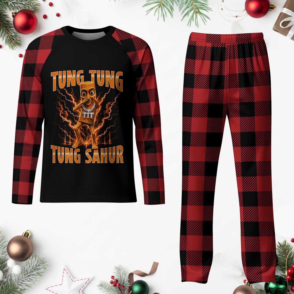 Tung Tung Tung Sahur is Calling Scuba Dance Meme Plaid Pajama Set Italian Brainrot