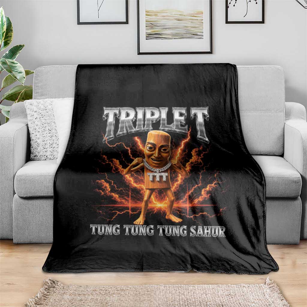 Triple T Tung Tung Tung Sahur Brainrot Meme Throw Blanket