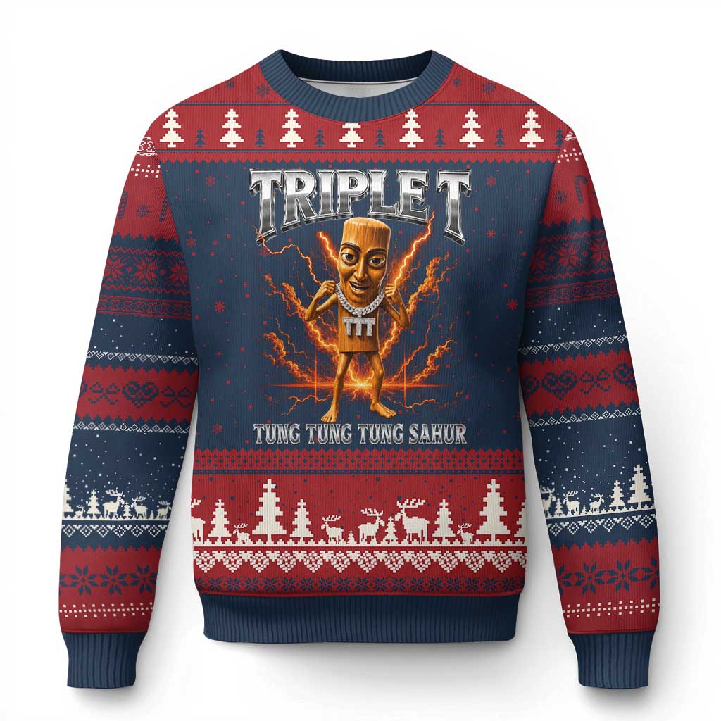 Triple T Tung Tung Tung Sahur Brainrot Meme Ugly Christmas Sweater