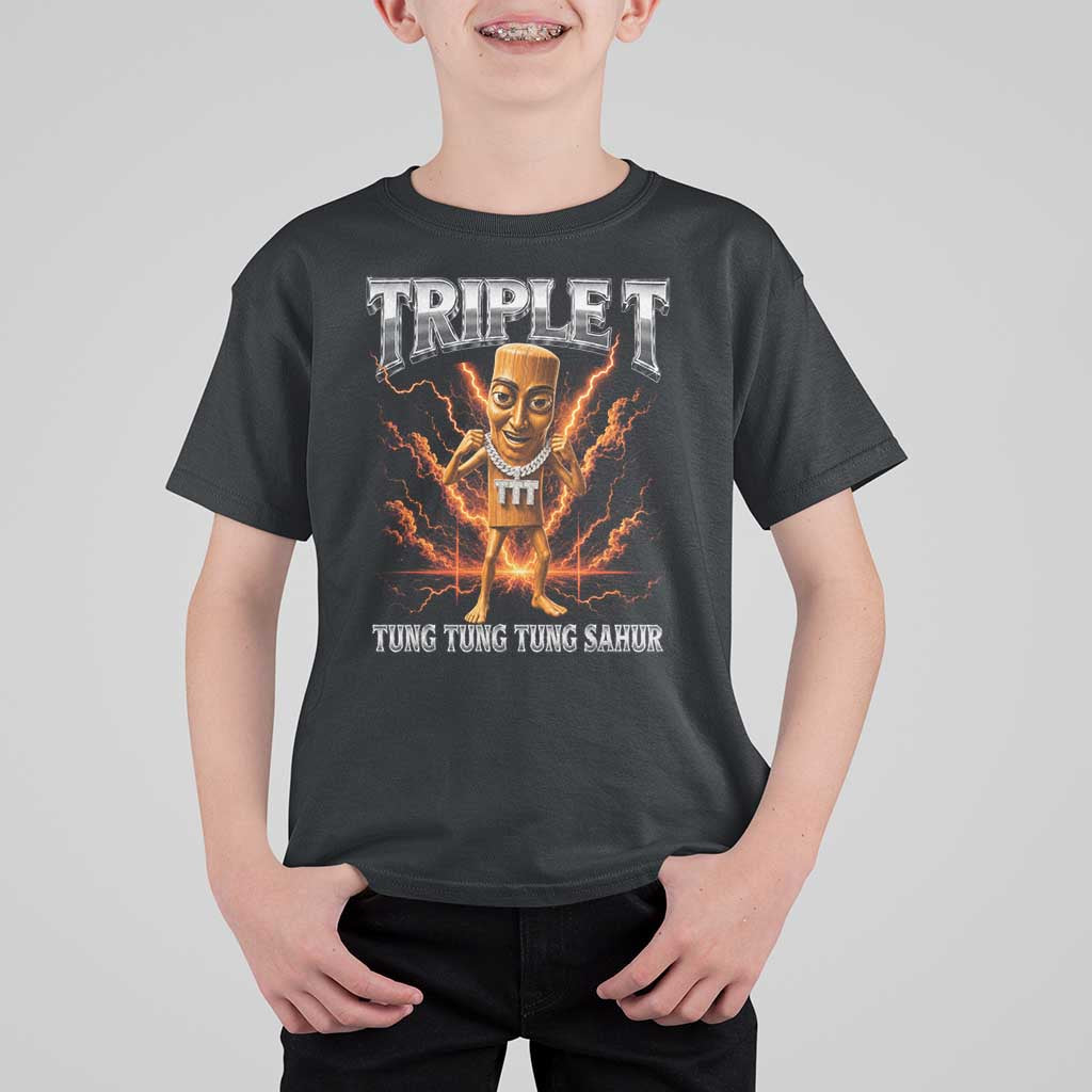 Triple T Tung Tung Tung Sahur Brainrot Meme T Shirt For Kid
