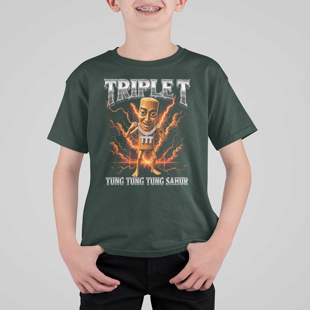 Triple T Tung Tung Tung Sahur Brainrot Meme T Shirt For Kid
