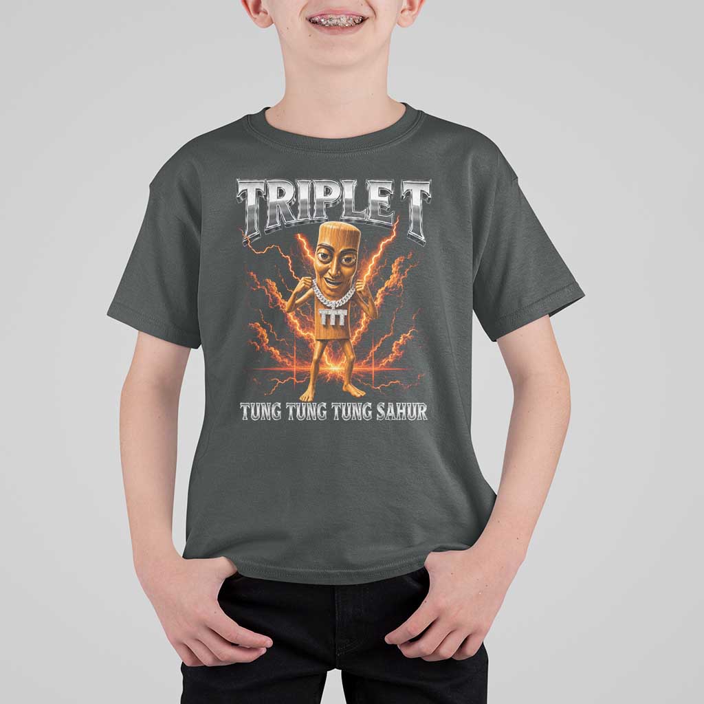 Triple T Tung Tung Tung Sahur Brainrot Meme T Shirt For Kid
