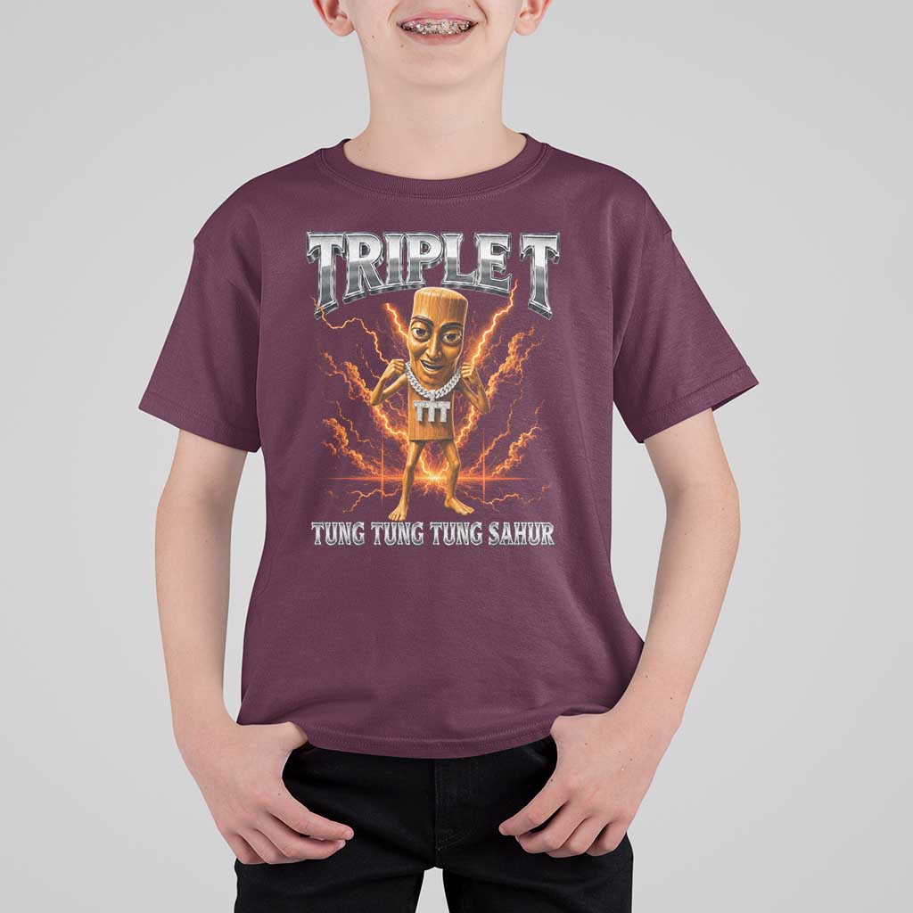 Triple T Tung Tung Tung Sahur Brainrot Meme T Shirt For Kid