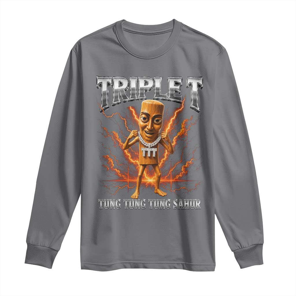 Triple T Tung Tung Tung Sahur Brainrot Meme Long Sleeve Shirt